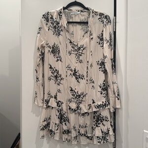 Black & White Floral Ruffle Frock Dress